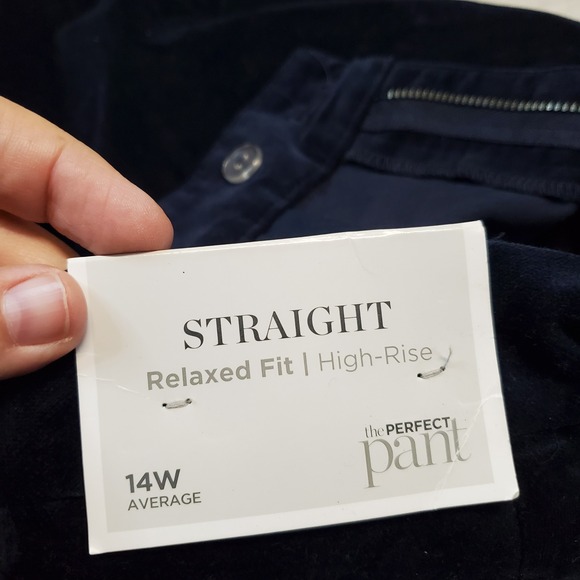NWT Cj Banks Navy Blue Velvet Straight High Rise Relaxed Fit Pants‎ Women 14W - Picture 5 of 11